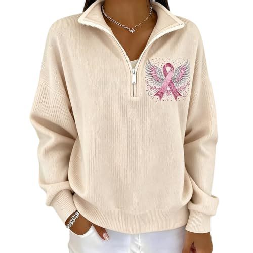 Wing Ribbon Print Half-Zip Stand Collar Hoodie