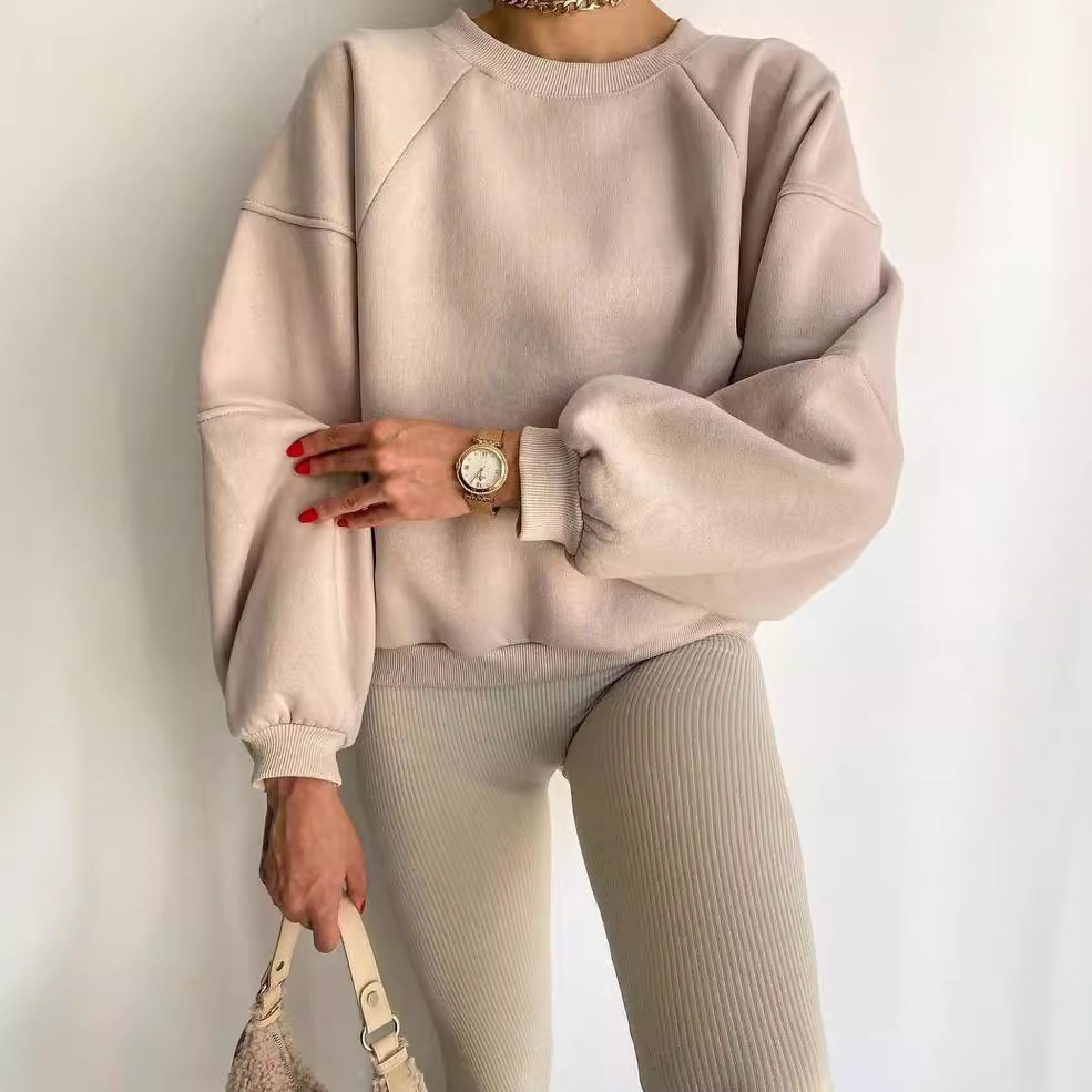 Crewneck Colorblock Long-Sleeve Solid Pullover Sweatshirt