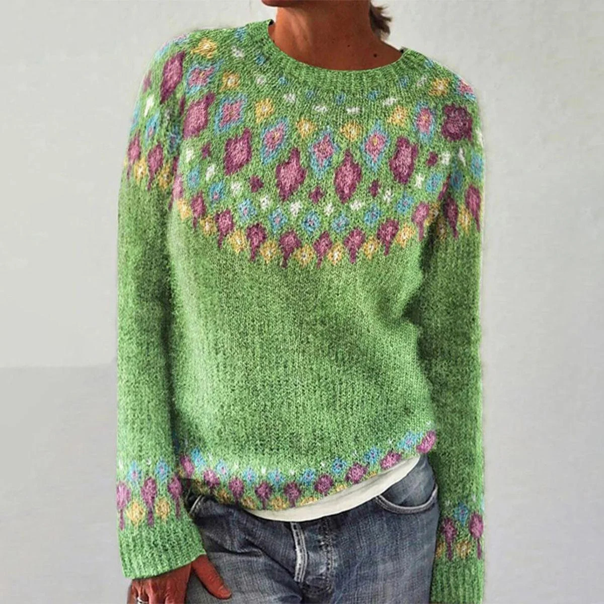 3D Print Women's Crewneck Soft Knit Sweater Casual Cardigan Diamond Pattern