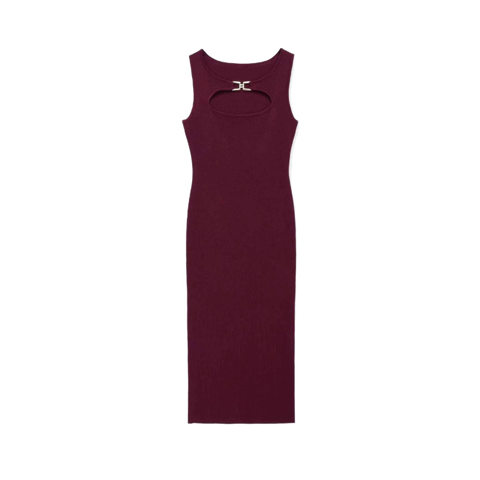 Wine Red Knit Sleeveless Bodycon Midi Dress