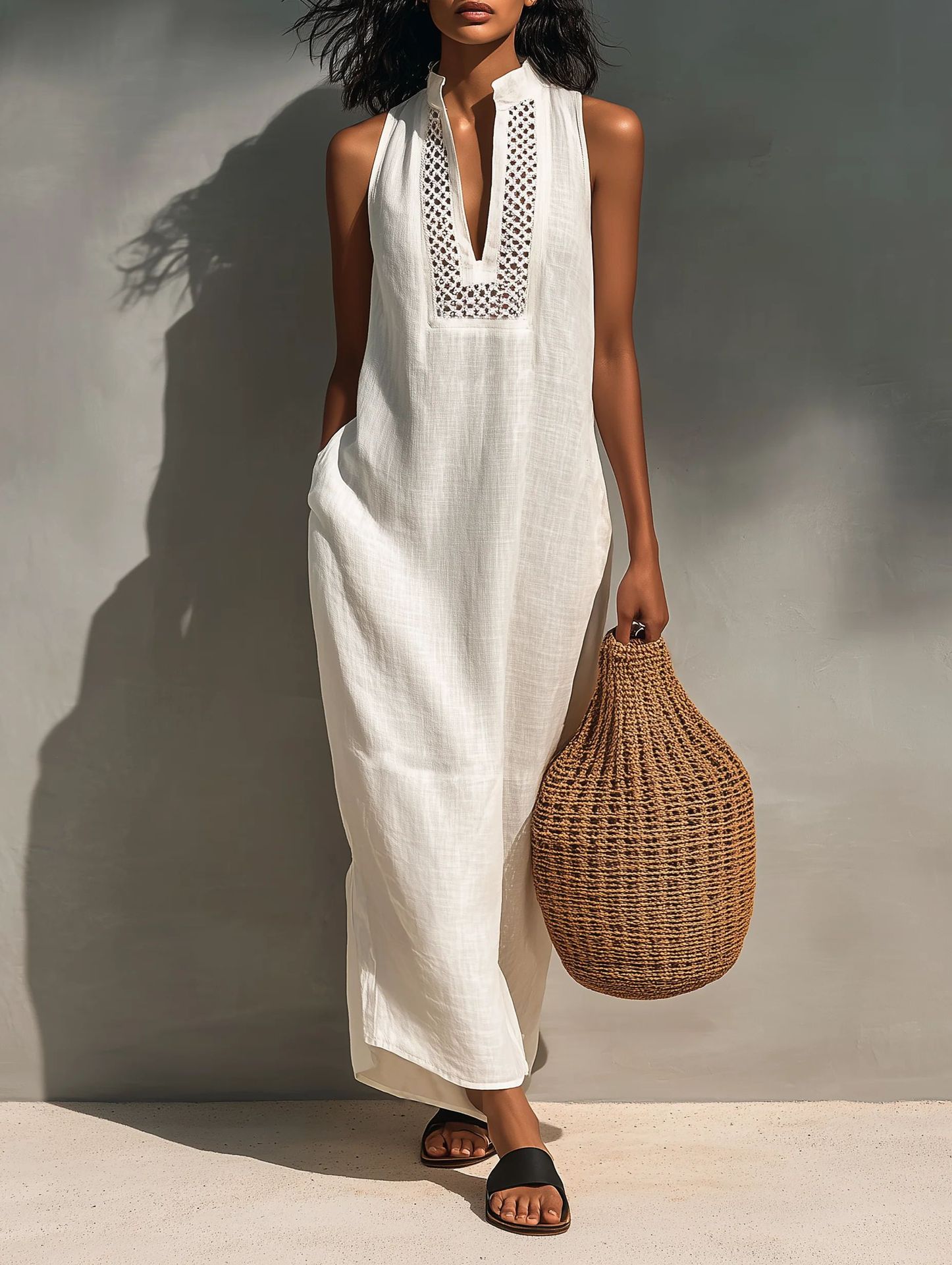 Women's Summer Sleeveless V-Neck Cutout Long Dress