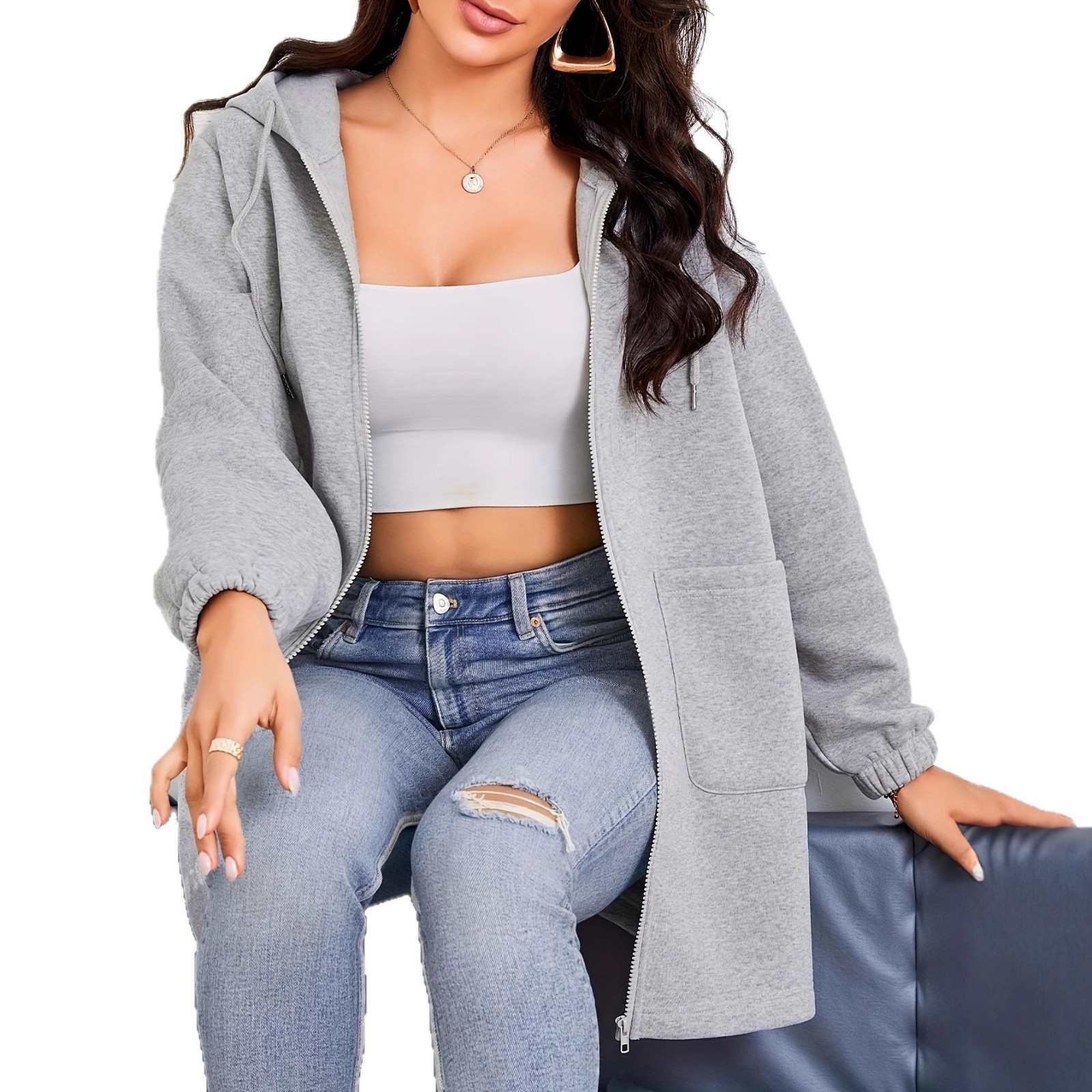 Women's Half-Zip Hooded Sweatshirt Oversized Long Sleeve