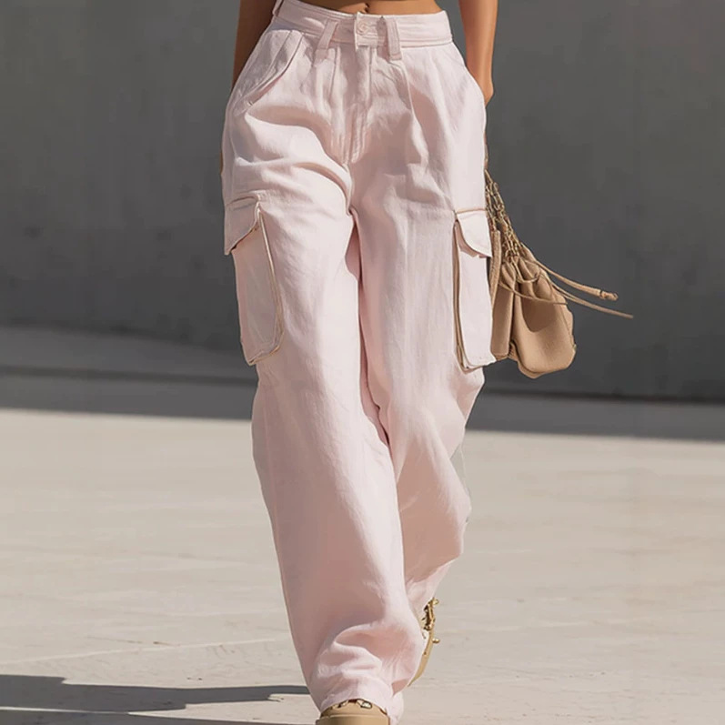 White Tank Top and Pink Cargo Pants Cotton Set