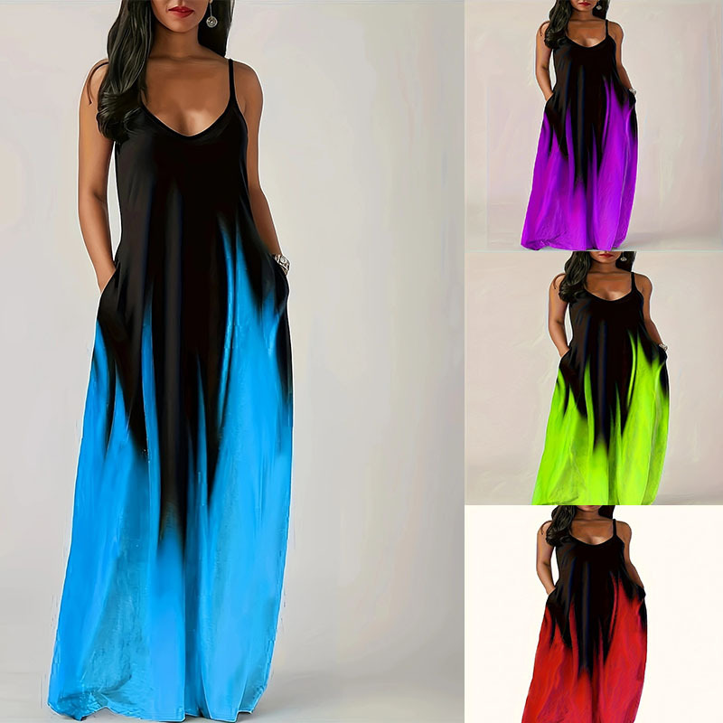 Gradient Print Sleeveless V-Neck Maxi Dress