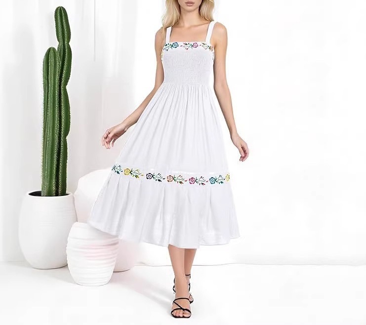 Floral Embroidered Sleeveless A-Line Midi Dress