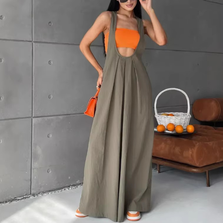 Bohemian U-Neck Sleeveless Long Dress with Loose Waist