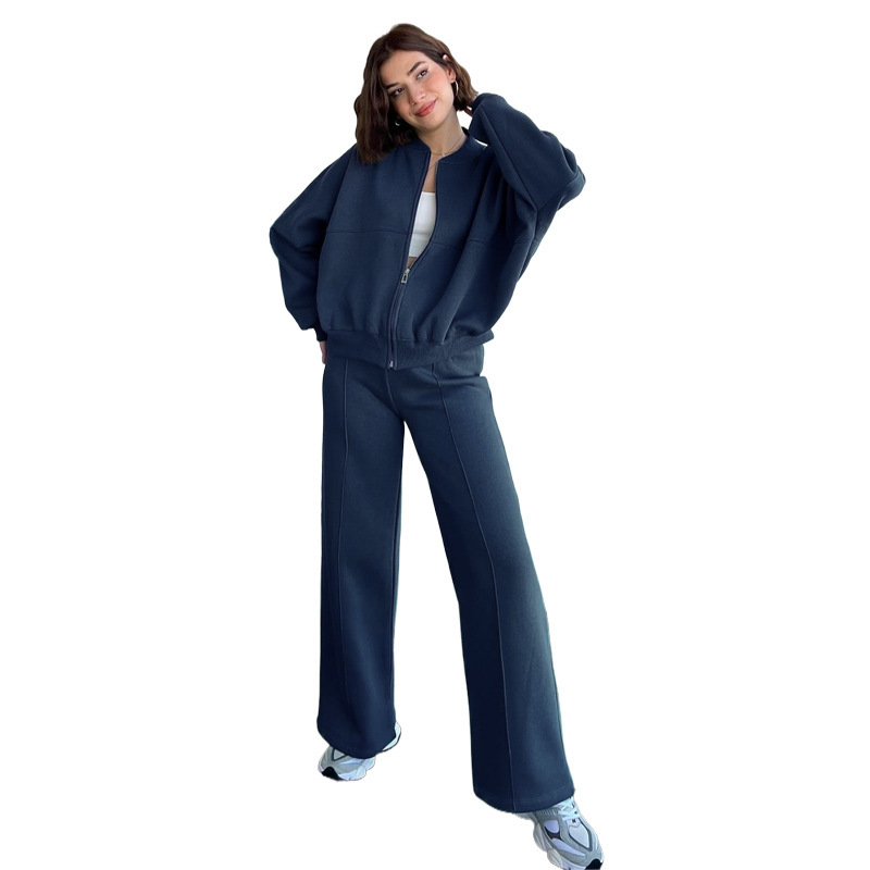 Women's Solid Zip-Up Hoodie and Straight-Leg Pants Set