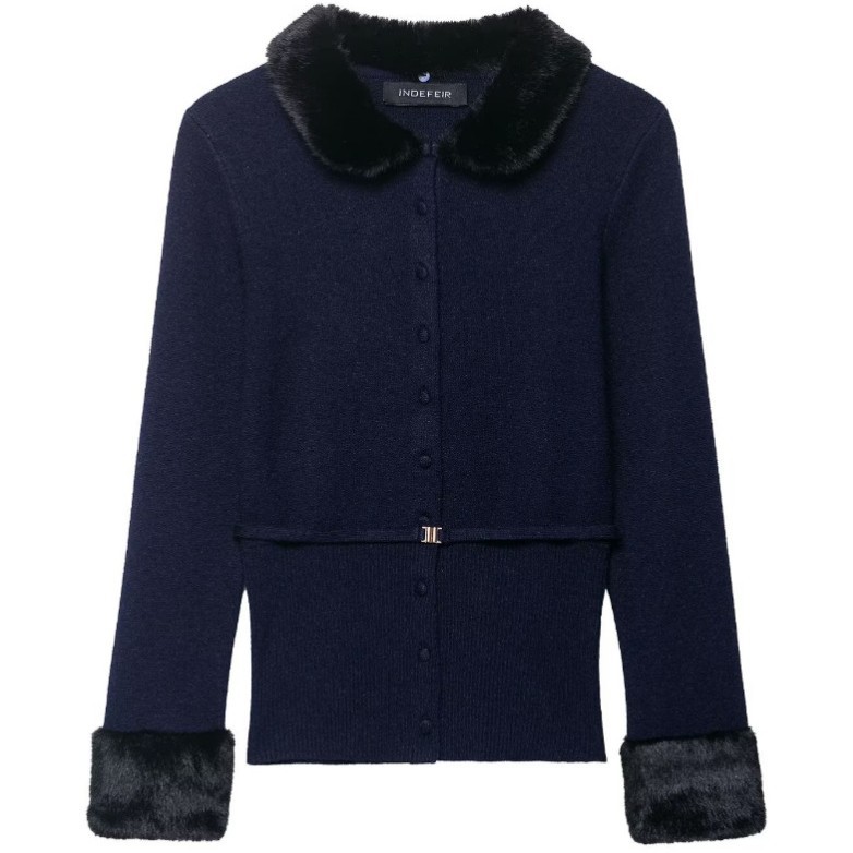 Women's Faux Fur Panel Knit Cardigan