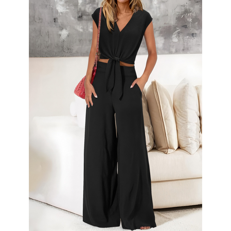 Women's Summer Wide-Leg Pants Set with Off-Shoulder Top