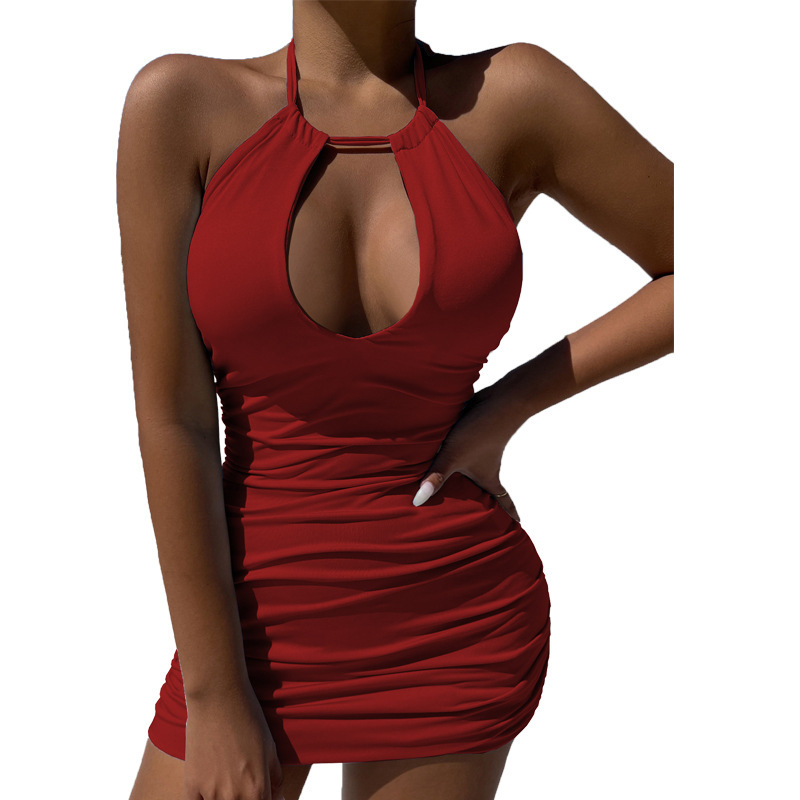Women's Halter Tie-Back Cutout Ruched Bodycon Dress