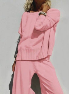 Lazy Style Knit Wide-Leg Pants Set with Pullover Sweater Women's Casual Two-Piece