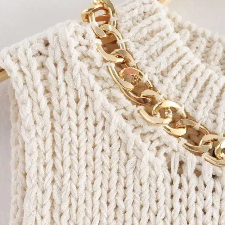 Women's Asymmetric Hem Chain-Trim Knit Top
