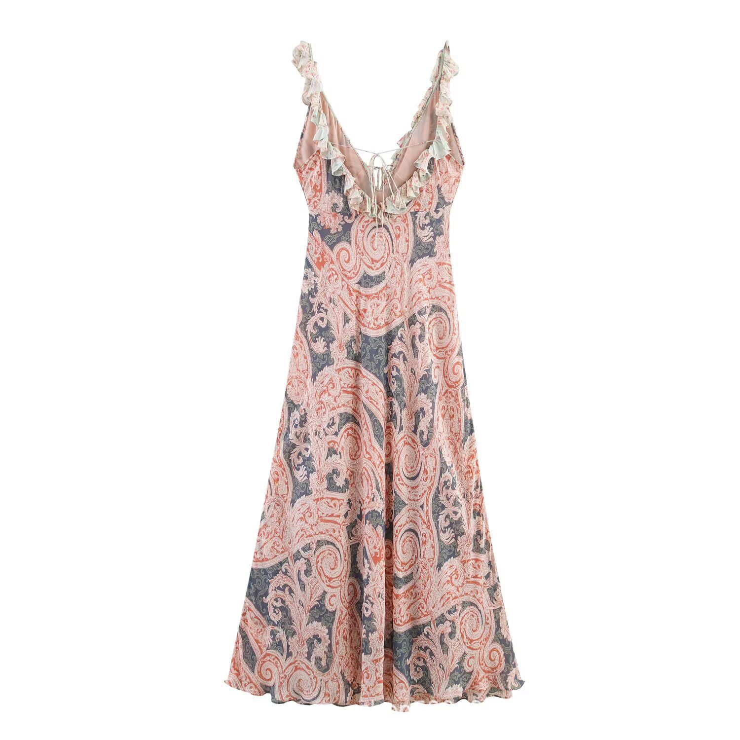 Women's Printed Lingerie-Style Cami Dress with V-Neck and Tie Straps