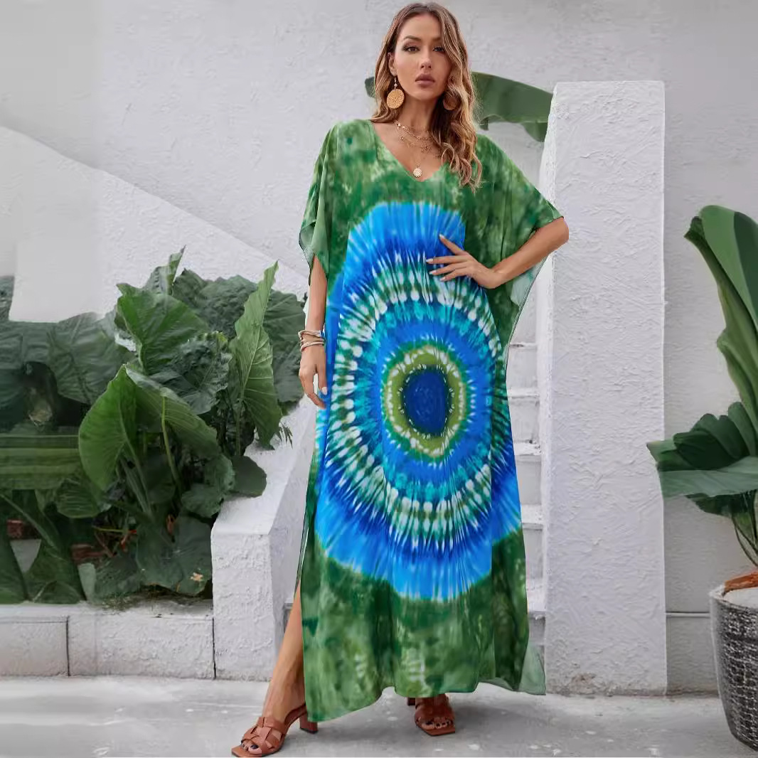Women's Loose Fit Quick-Dry Printed Beach Cover-Up Long Shirt Sun Protection