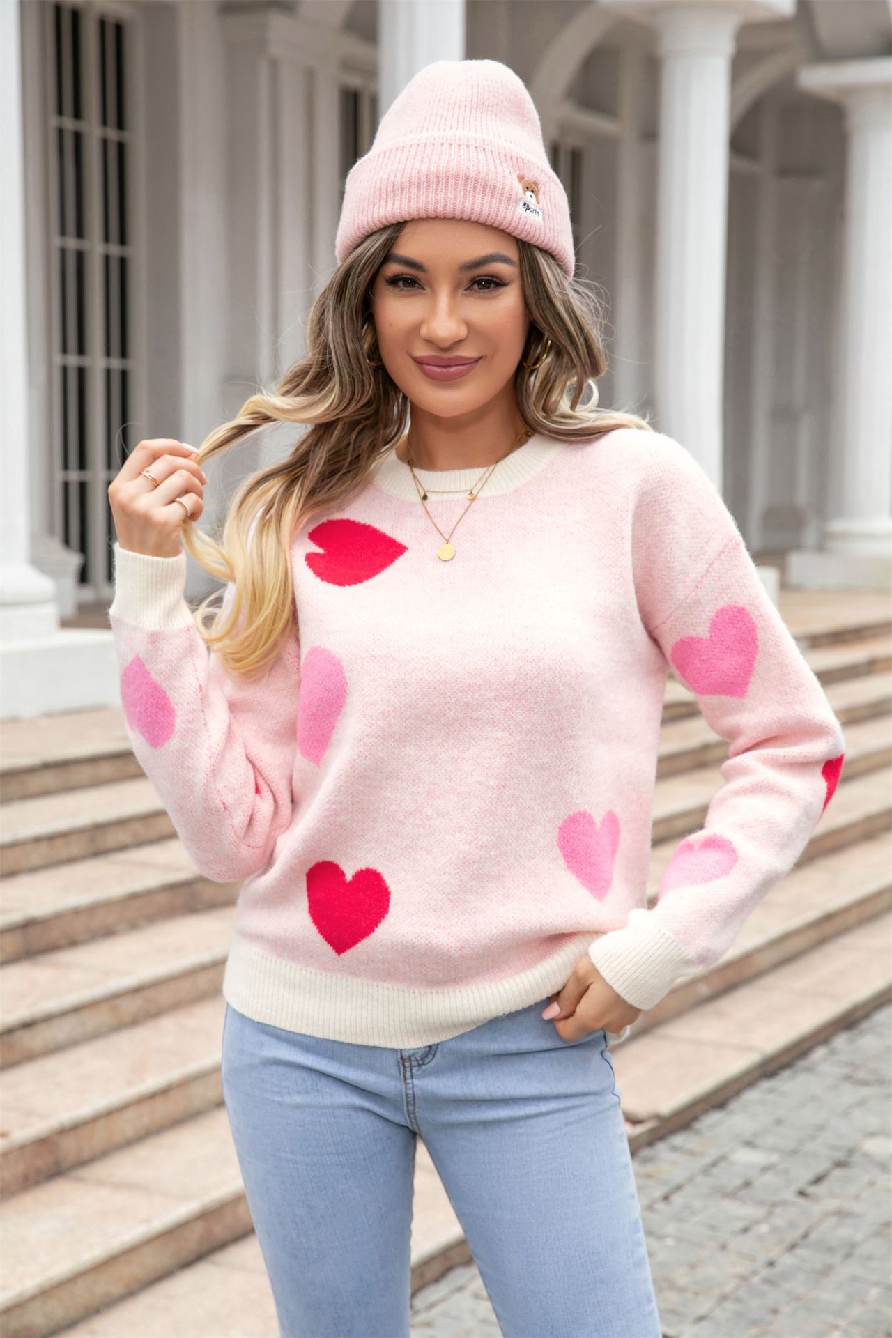 Heart Crewneck Knit Pullover Sweater