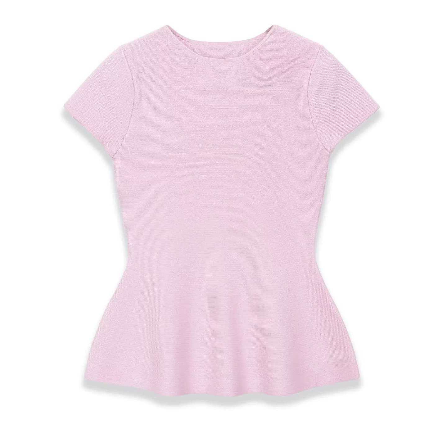 Women's Summer Round Neck Short Skirt Hem Knit Top