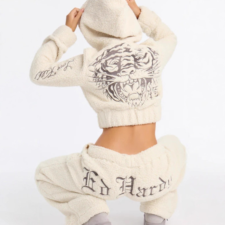 Women's Fleece Hooded Zip-Up Embroidered Tracksuit Set