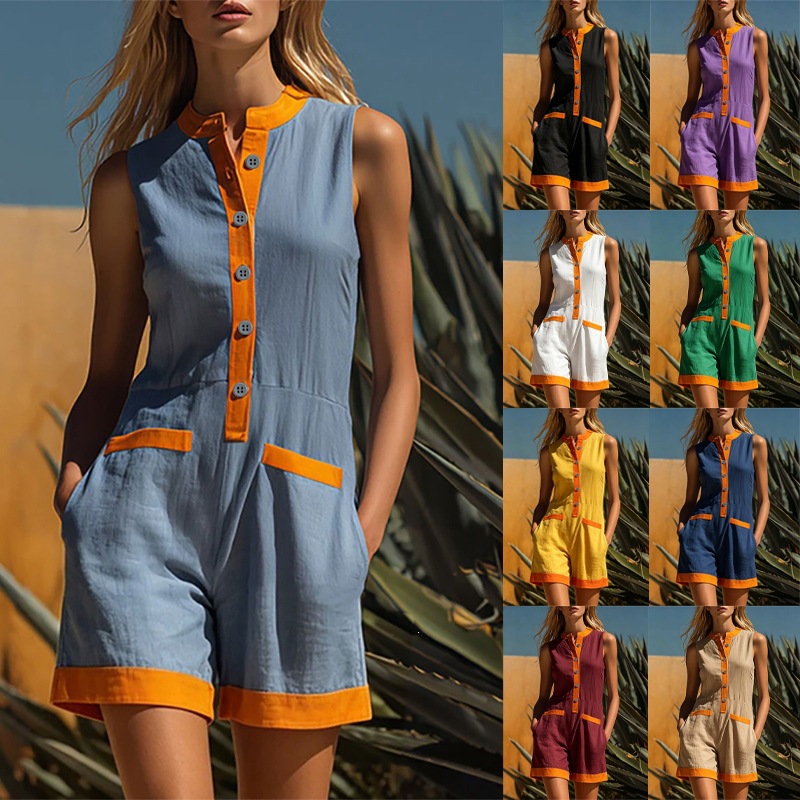 Sleeveless Stand Collar Wide-Leg Romper