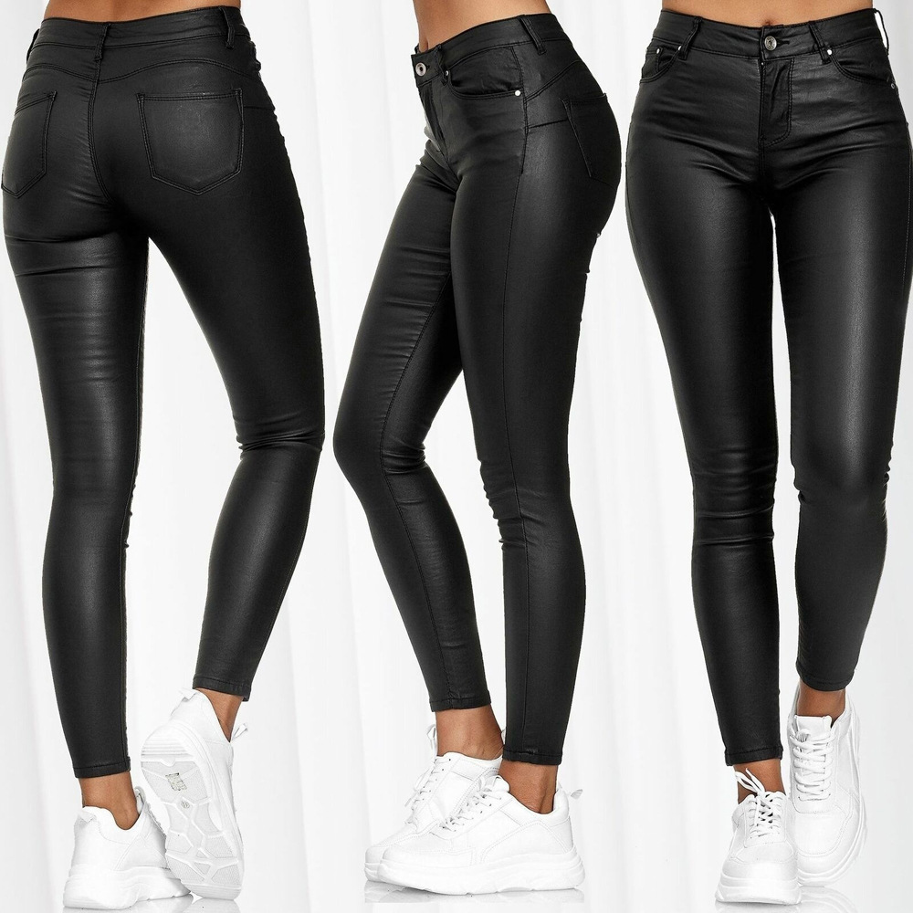 High-Waisted Solid Faux Leather Skinny Pants