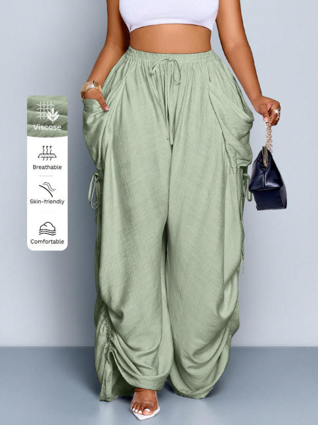 Women's Plus Size High Waist Harem Pants Cotton Linen Drawstring Big Pockets Vintage Punk