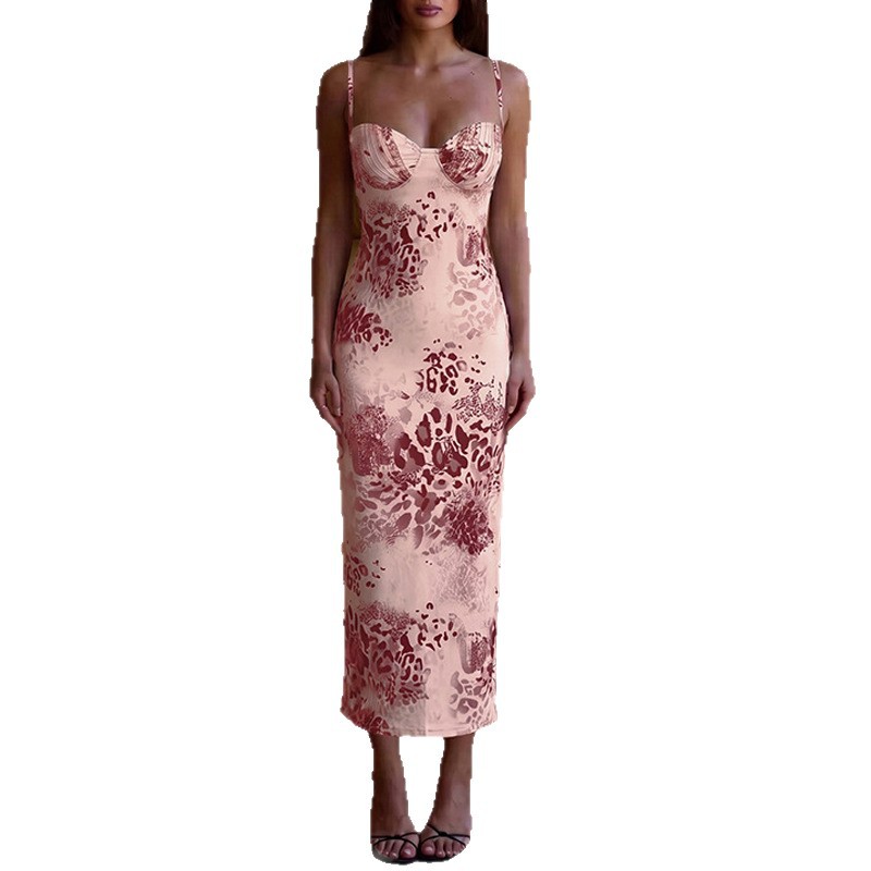Women's Sleeveless Bodycon Irregular Print Midi Dress