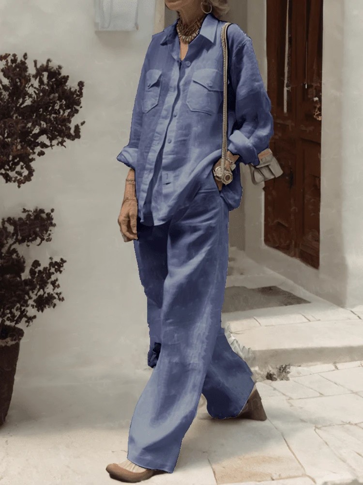 Women's Long Sleeve Shirt and Loose Pants Two-Piece Set
