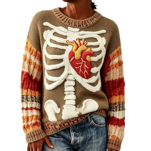 Women's Floral Heart Skeleton Print Crewneck Sweatshirt