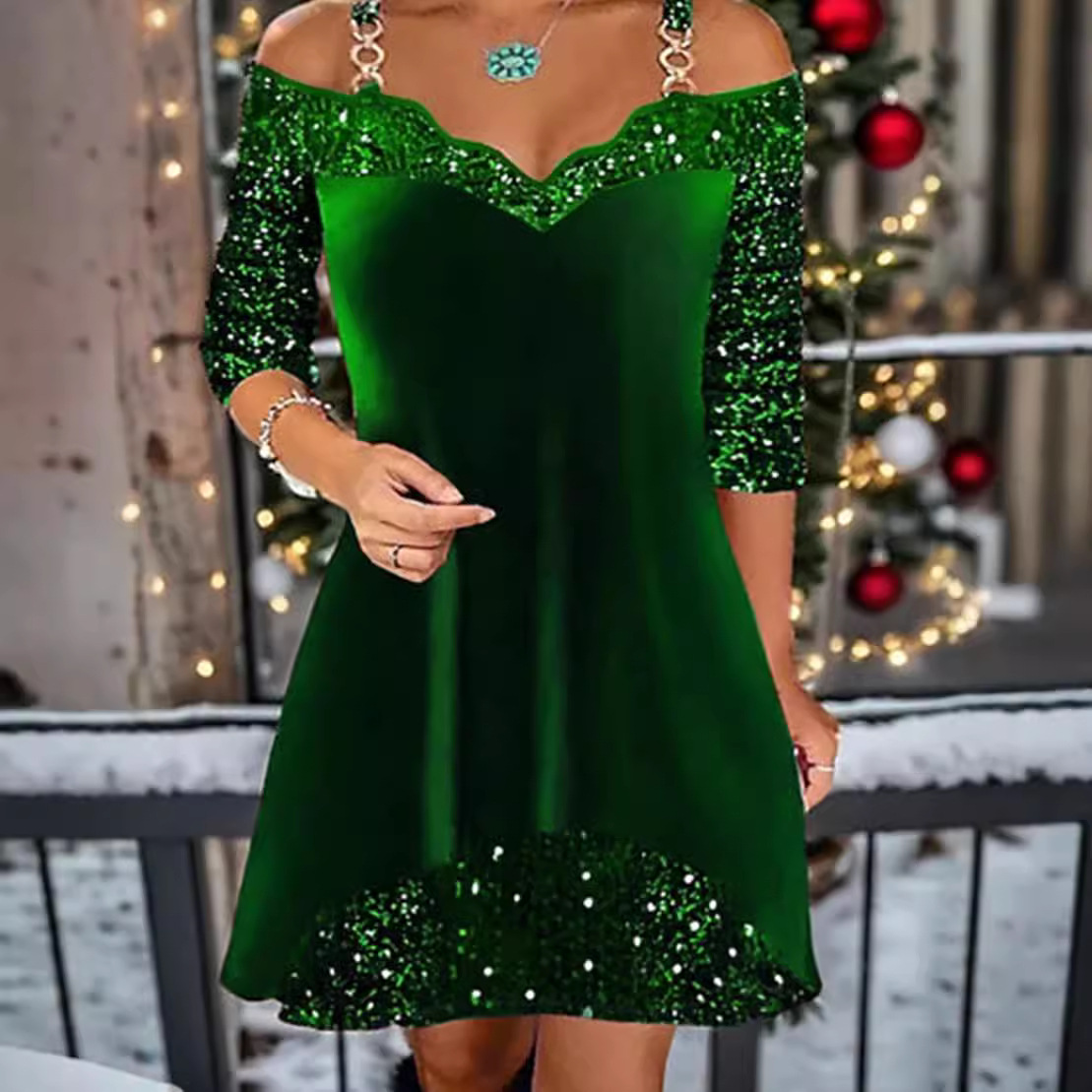 Suede Sequin Panel Cami Dress