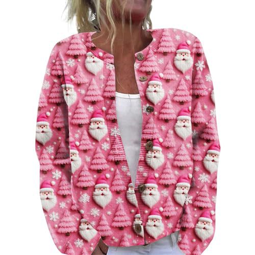 Women's Christmas Santa Print Cardigan Sweater