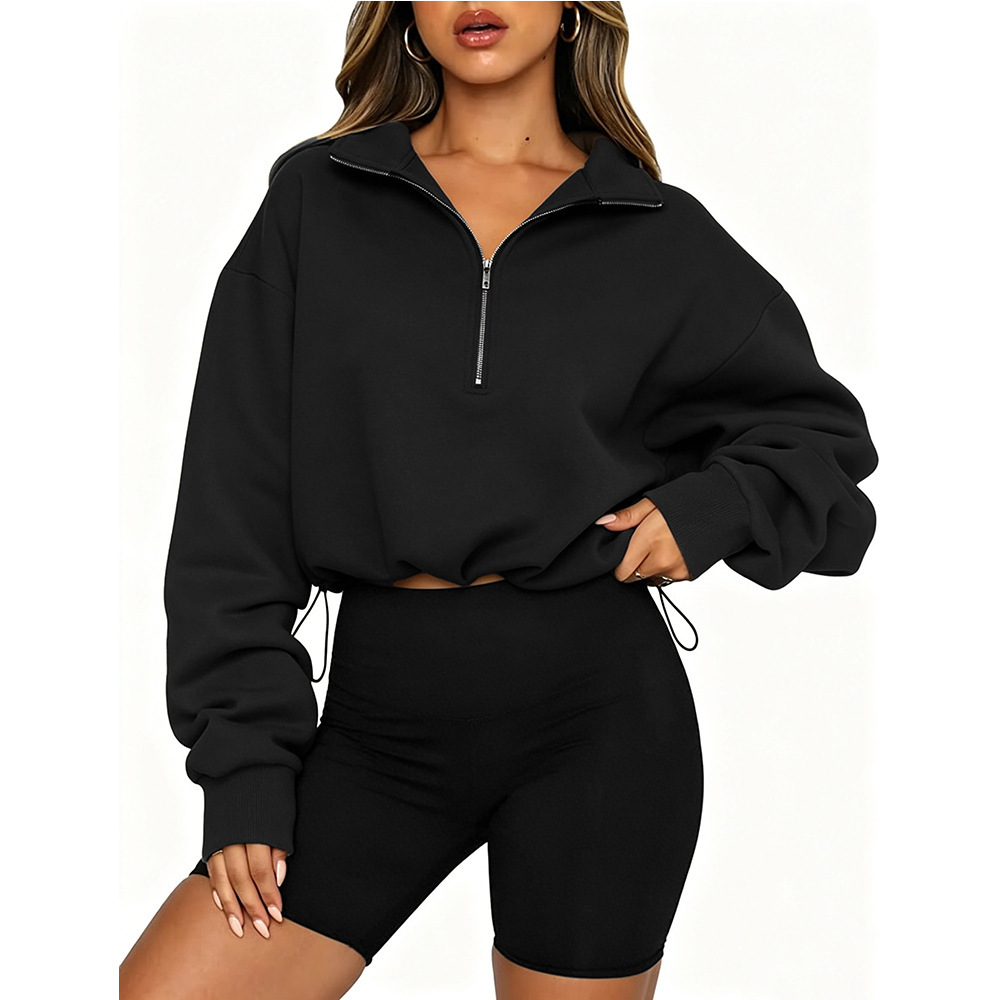 Women's Half-Zip Long Sleeve Sweatshirt Y2K Drawstring Pullover