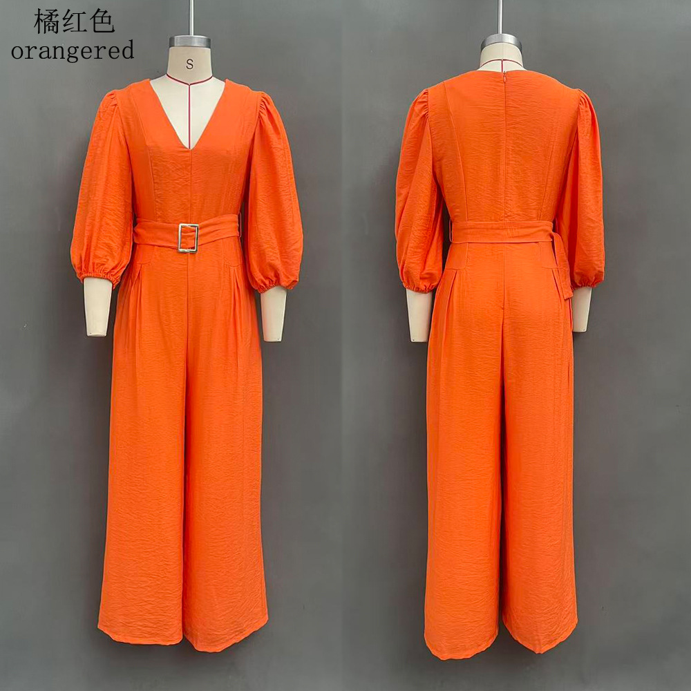 Women's Casual Solid Deep V-Neck Loose Jumpsuit