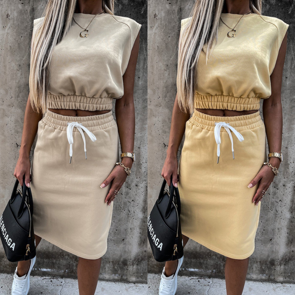 Women's Sleeveless Two-Piece Skirt Set Casual Loose Solid Color
