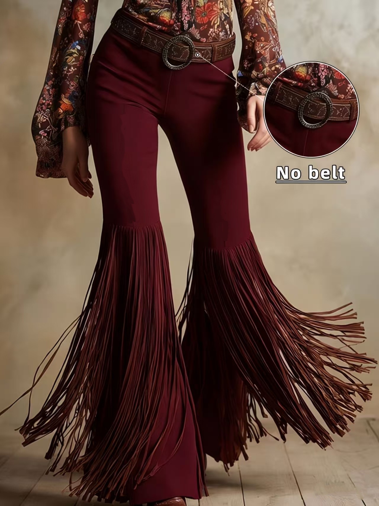 Women's Retro Western Fringe Faux Suede Flare Pants