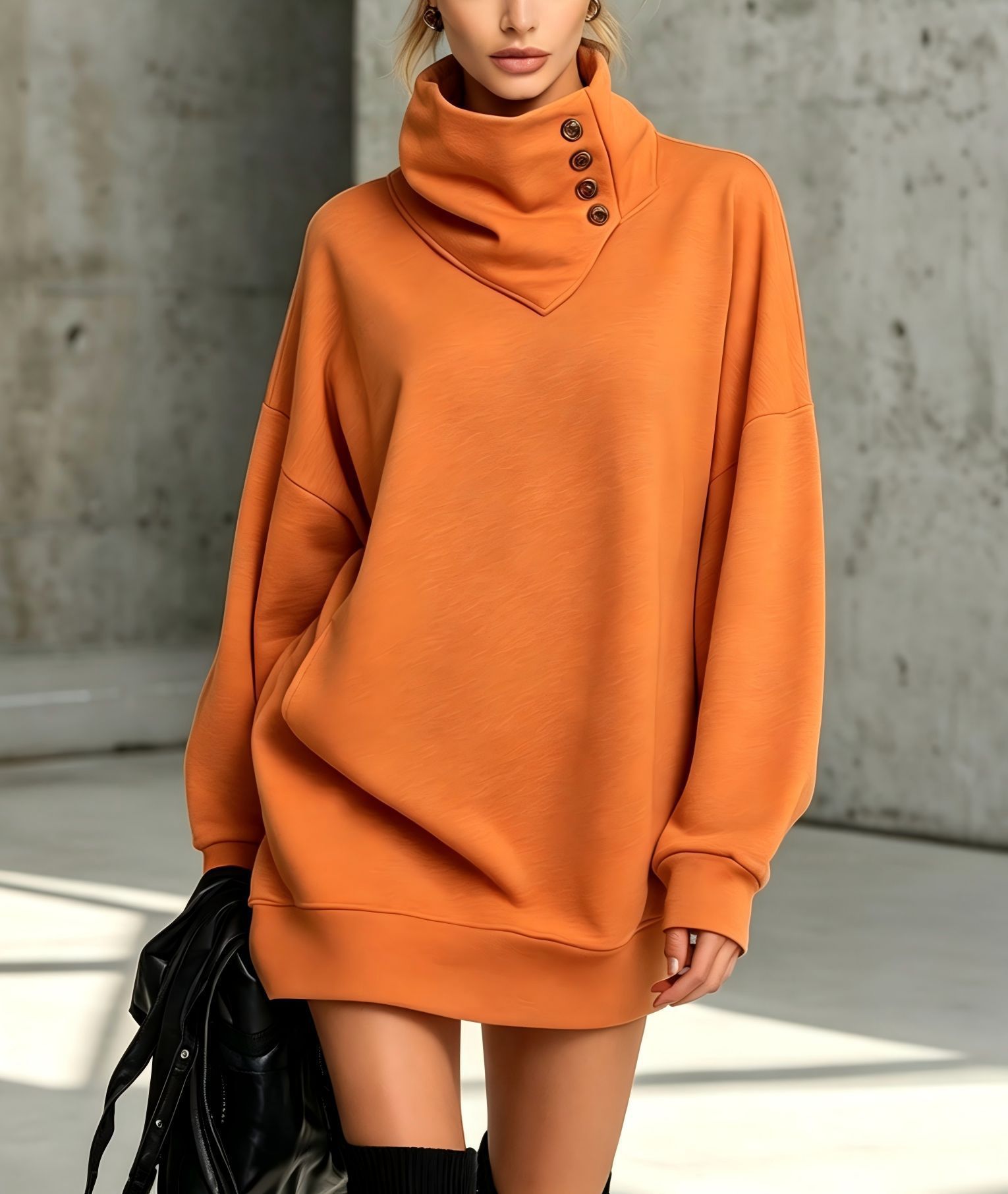 Women's American Retro Button-Up Loose Mid-Length Sweatshirt