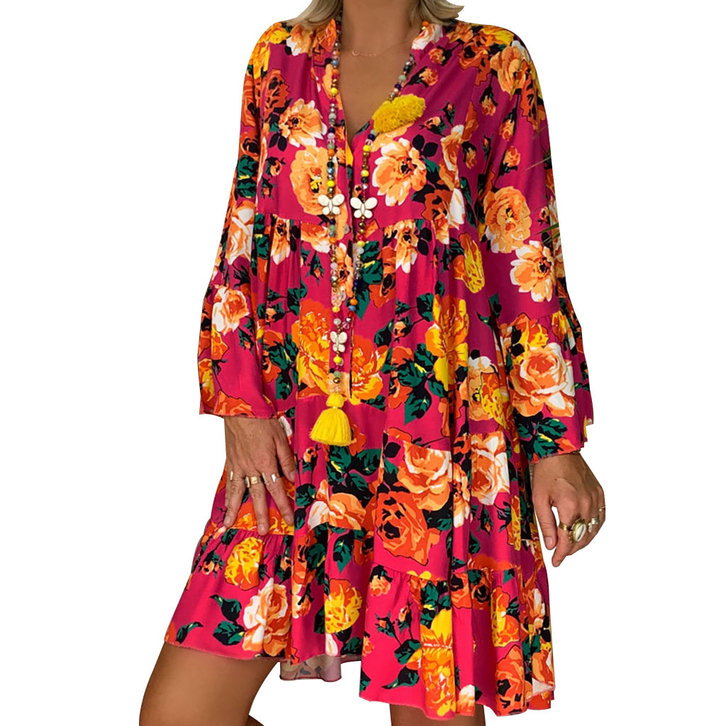 Retro Street Style Half-Open Neck Flared Midi Dress