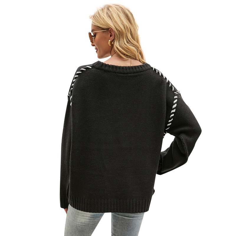 Women's Loose Knit Pullover Sweater Long Sleeve Crew Neck