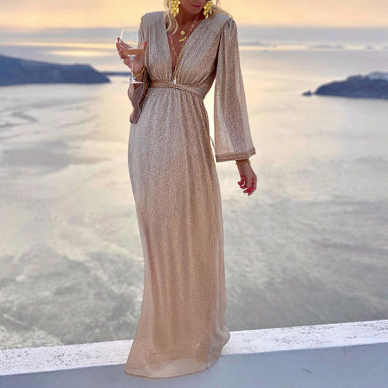 Women's V-Neck Long Sleeve Sequin Dress
