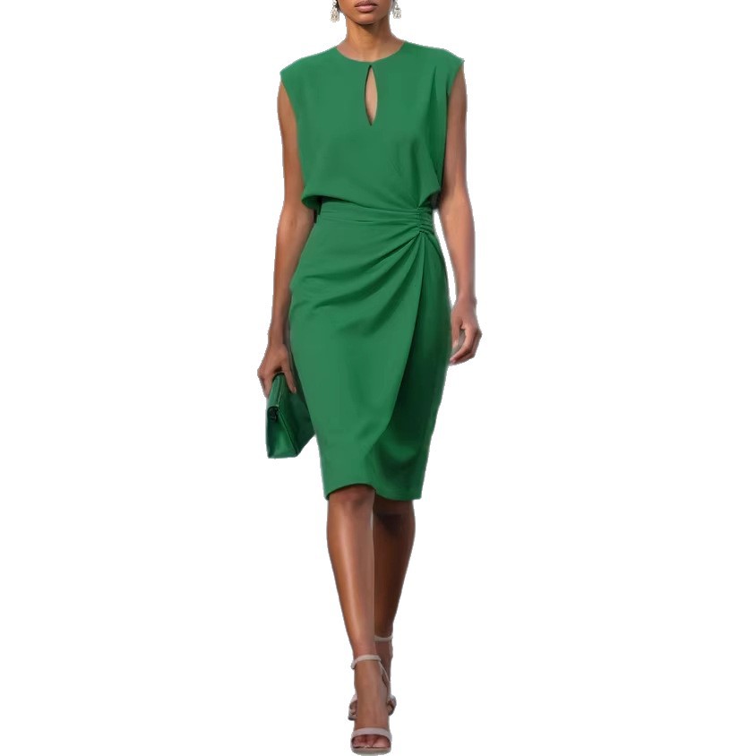 Elegant Cross-Front Knotted Cutout Round-Neck Bodycon Dress