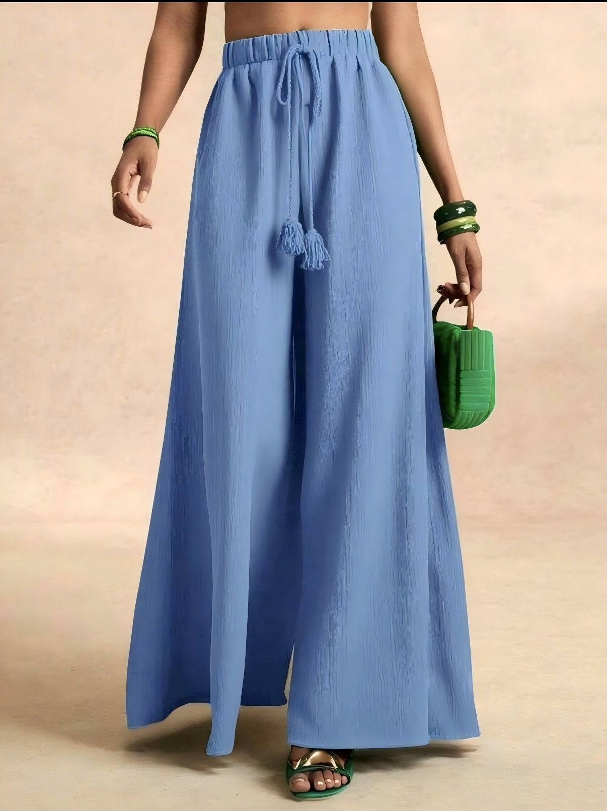 Women's High-Waist Wide-Leg Pants with Slant Pockets Solid Color Casual