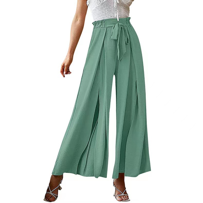 Elegant Bow High-Waist Pleated Wide-Leg Pants for Women