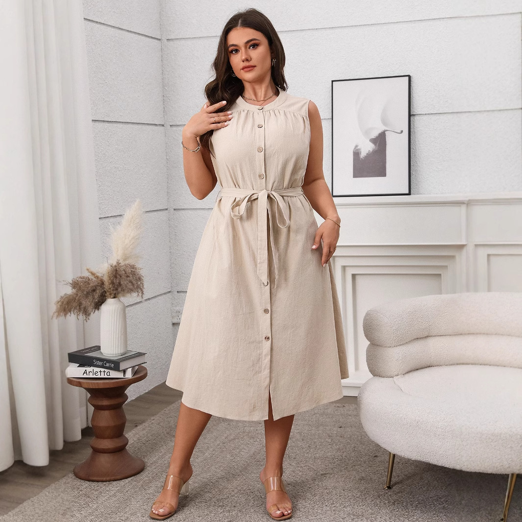 Women's Sleeveless Button-Front Slim Fit Midi Dress