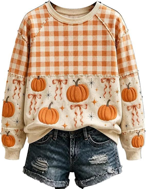 Evil Pumpkin Smiley Face Print Crewneck Long Sleeve Pullover Sweatshirt