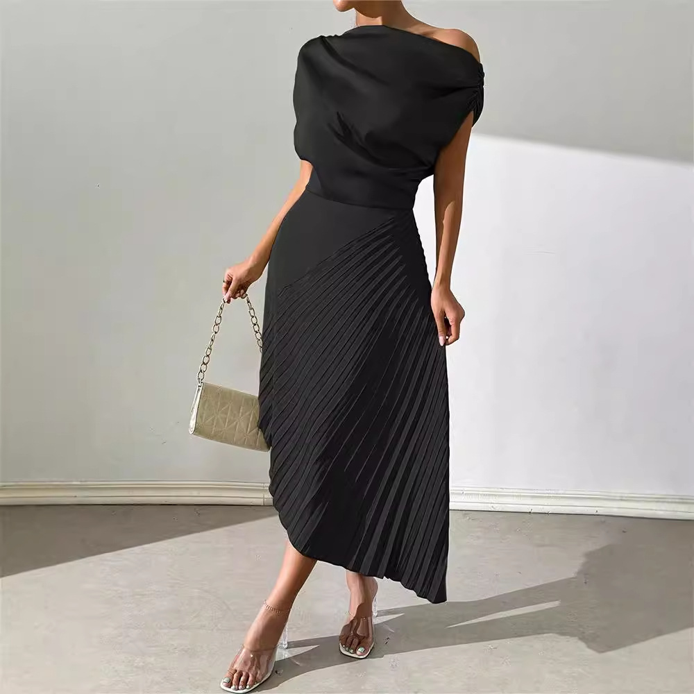 Elegant One-Shoulder Ruched Bodycon Dress with Asymmetrical Hem