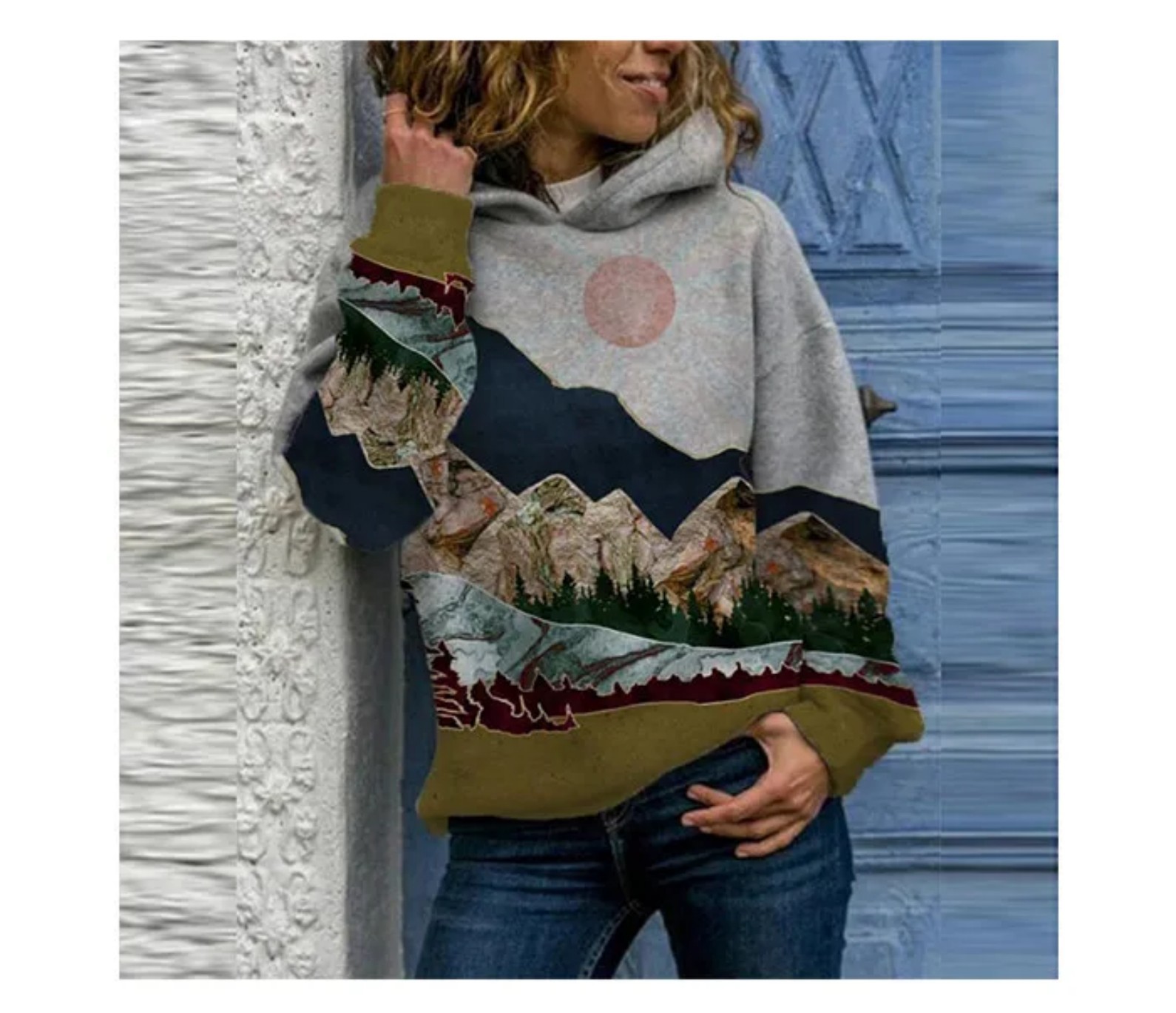 Women's Minimalist Forest Tree Print Hooded Sweatshirt