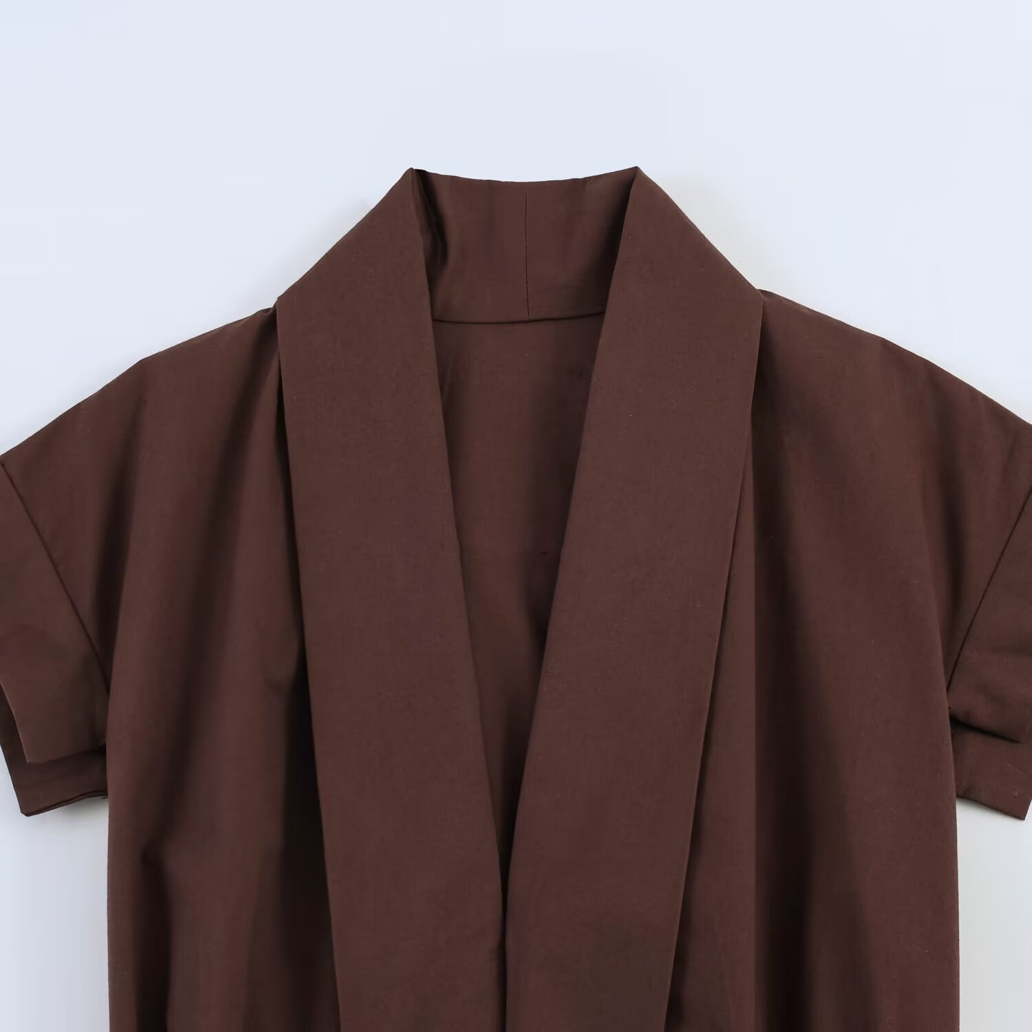 Women's Poplin Pleated Shirt Dress with Stand Collar Short Sleeve