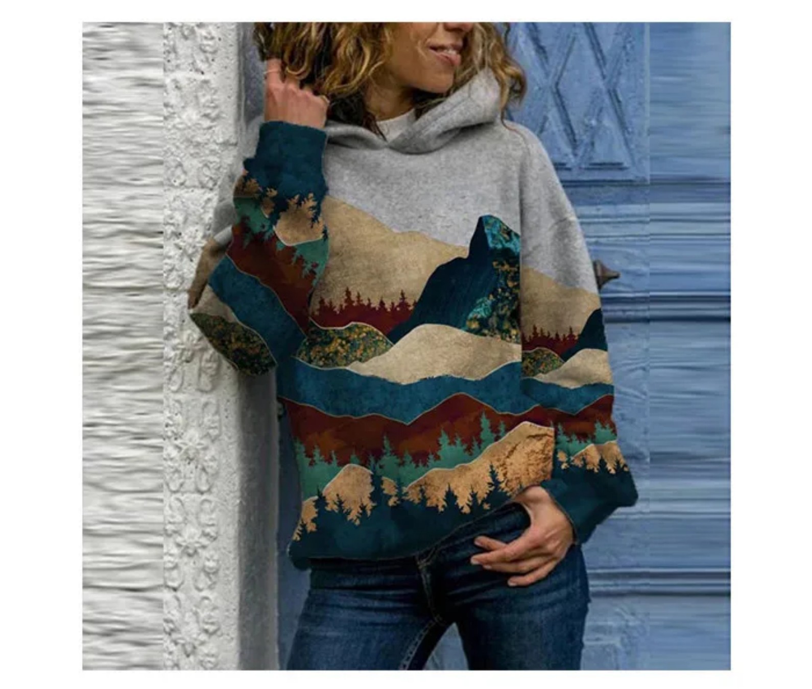 Women's Minimalist Forest Tree Print Hooded Sweatshirt