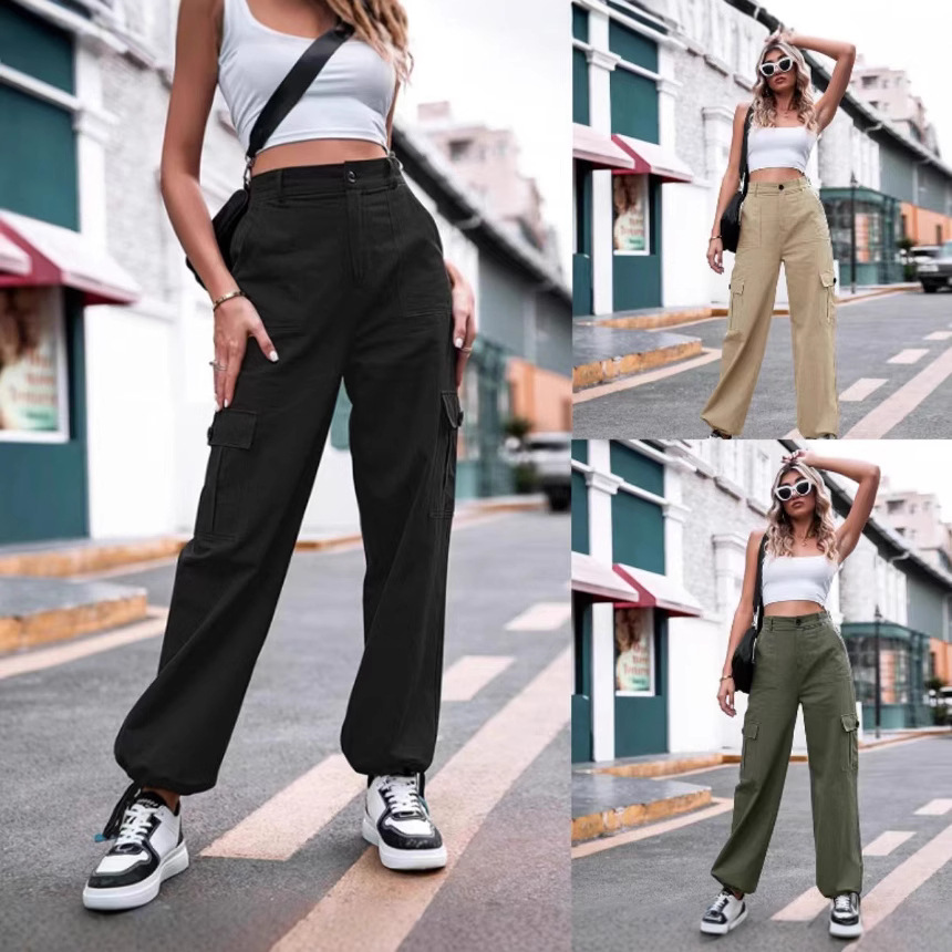 Women's Cotton High-Waist Wide-Leg Cargo Pants