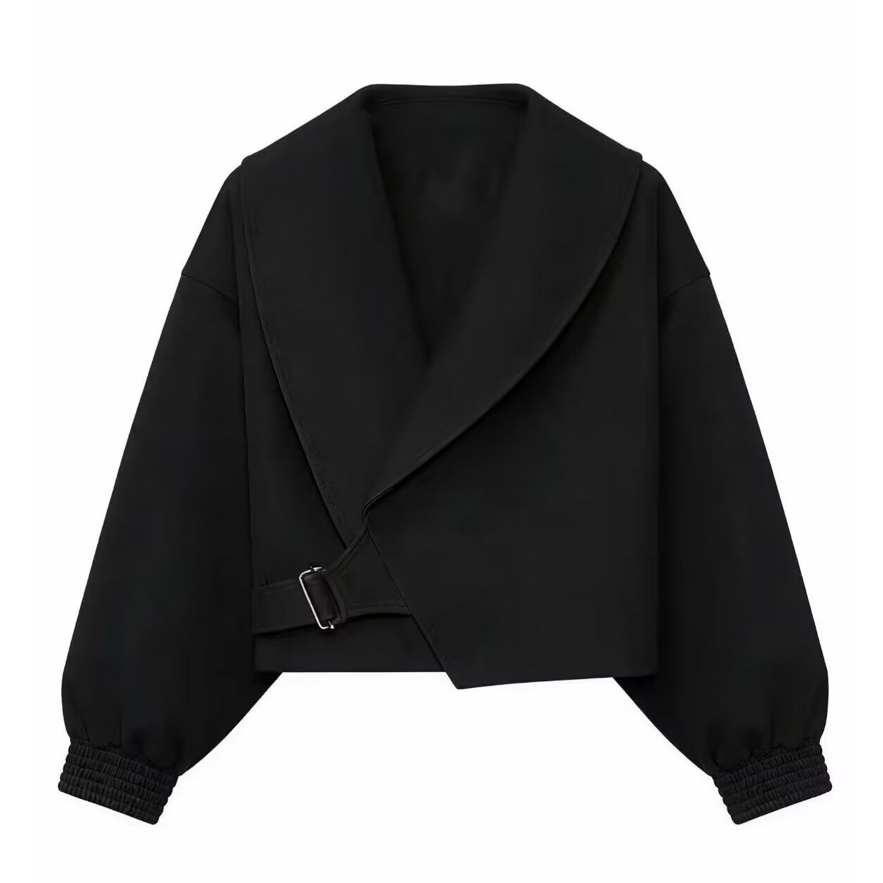 Women's Casual Loose-Fit Colorblock Blazer Jacket with Buckle and Suit Collar
