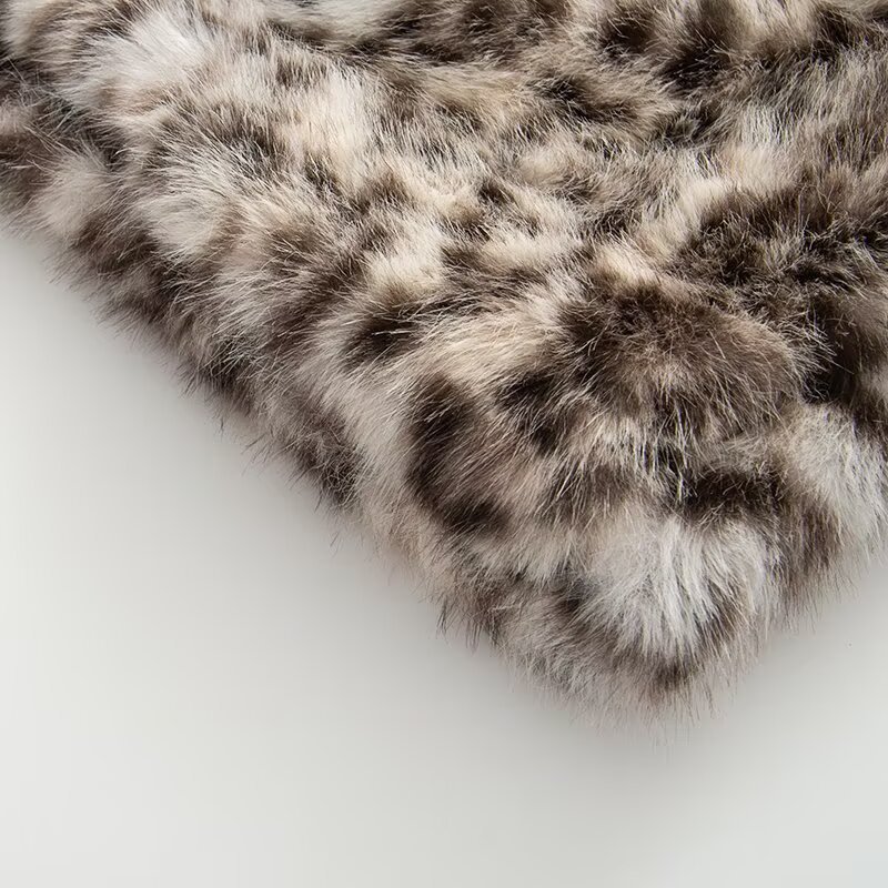 Animal Print Faux Fur Coat with Lapel Collar