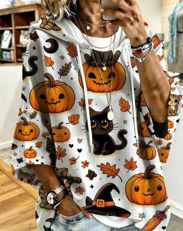 Women's Halloween Skull Pumpkin Print Casual Sweatshirt